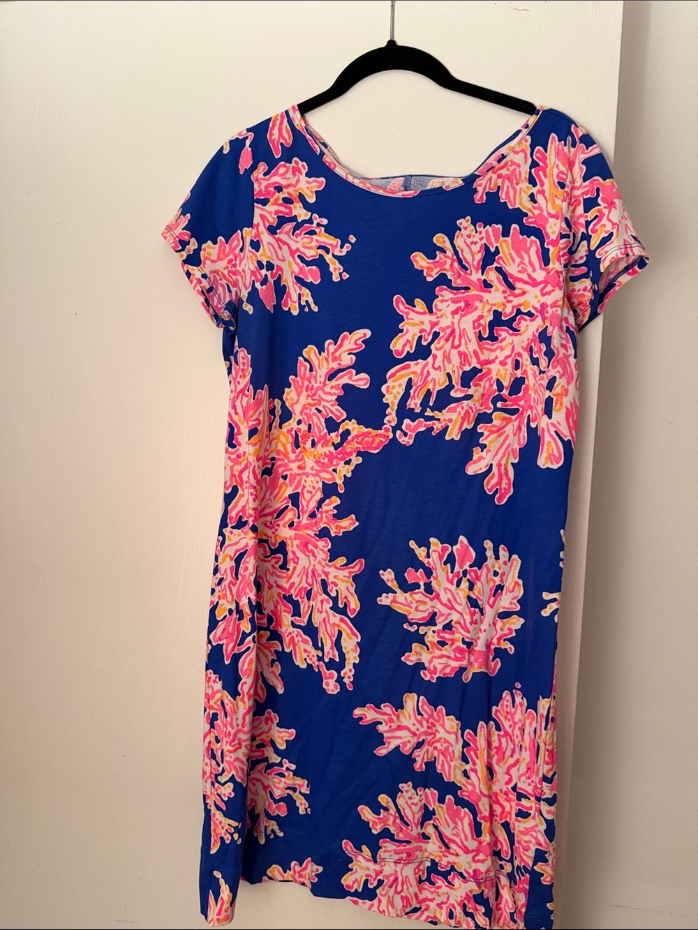 Lilly Pulitzer Royal Blue Shift Dress with Pink Coral Print